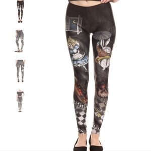 Poprageous Alice In Wonderland "Rabbit Hole"Black Graphic Print Women's Leggings
